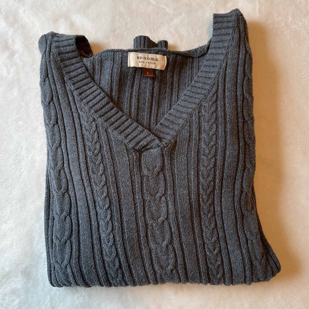 💜 Sonoma Hooded Knit V Neck Sweater